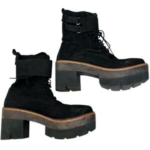 Free People Platform Heeled Lace Boots Shoes Booties Moto Biker Grunge Womens 39